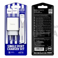 Блок питания сетевой 1 USB HOCO C81A, Asombroso, 2100mA, пластик, огнестойкий, кабель 8 pin, X37 cool, цвет: белый (1/23/138)