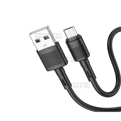 Кабель Usb to Micro HOCO X83 Victory, 1m, круглый, 2.4A, силикон, цвет: чёрный (1/33/330)
